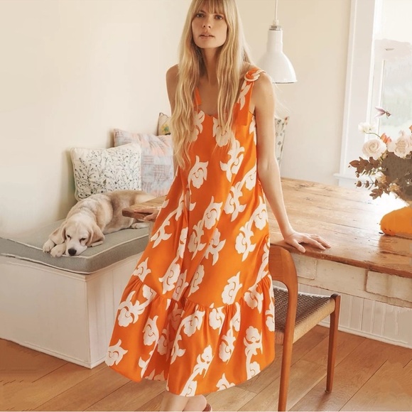 Anthropologie Exquise Phoebe Flounced Dress Orange Small Summer - Picture 1 of 10